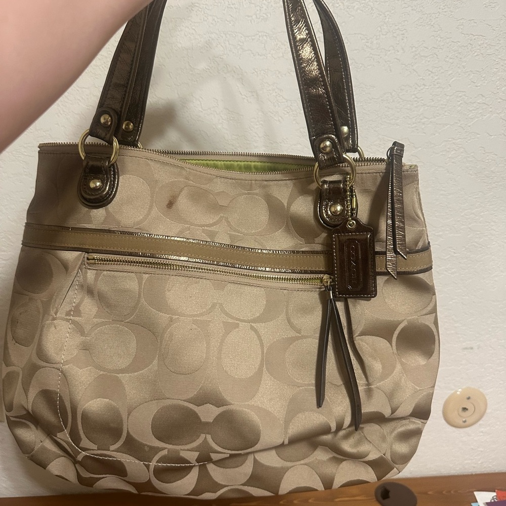 Coach Tan Shoulder Bag with Signature Monogram